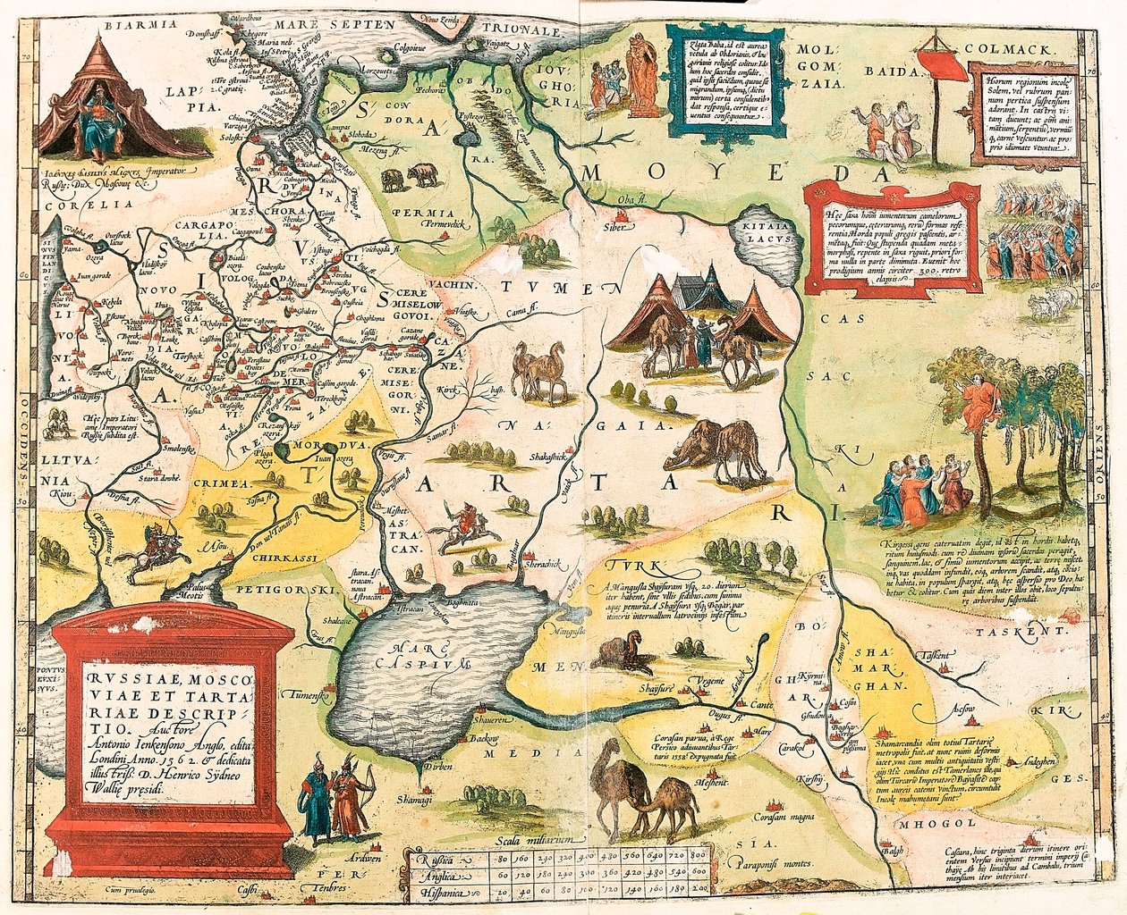 Oroszország, Moszkva és Tatár. Antonio Jenkensono Anglo, 1562-ben Londonban kiadva Oroszország területének földrajzi térképe Abraham Ortelius (Oertel, Ortell vagy Ortel) "Theatrum Orbis Terrarum"-ból alkotó: Abraham Ortelius