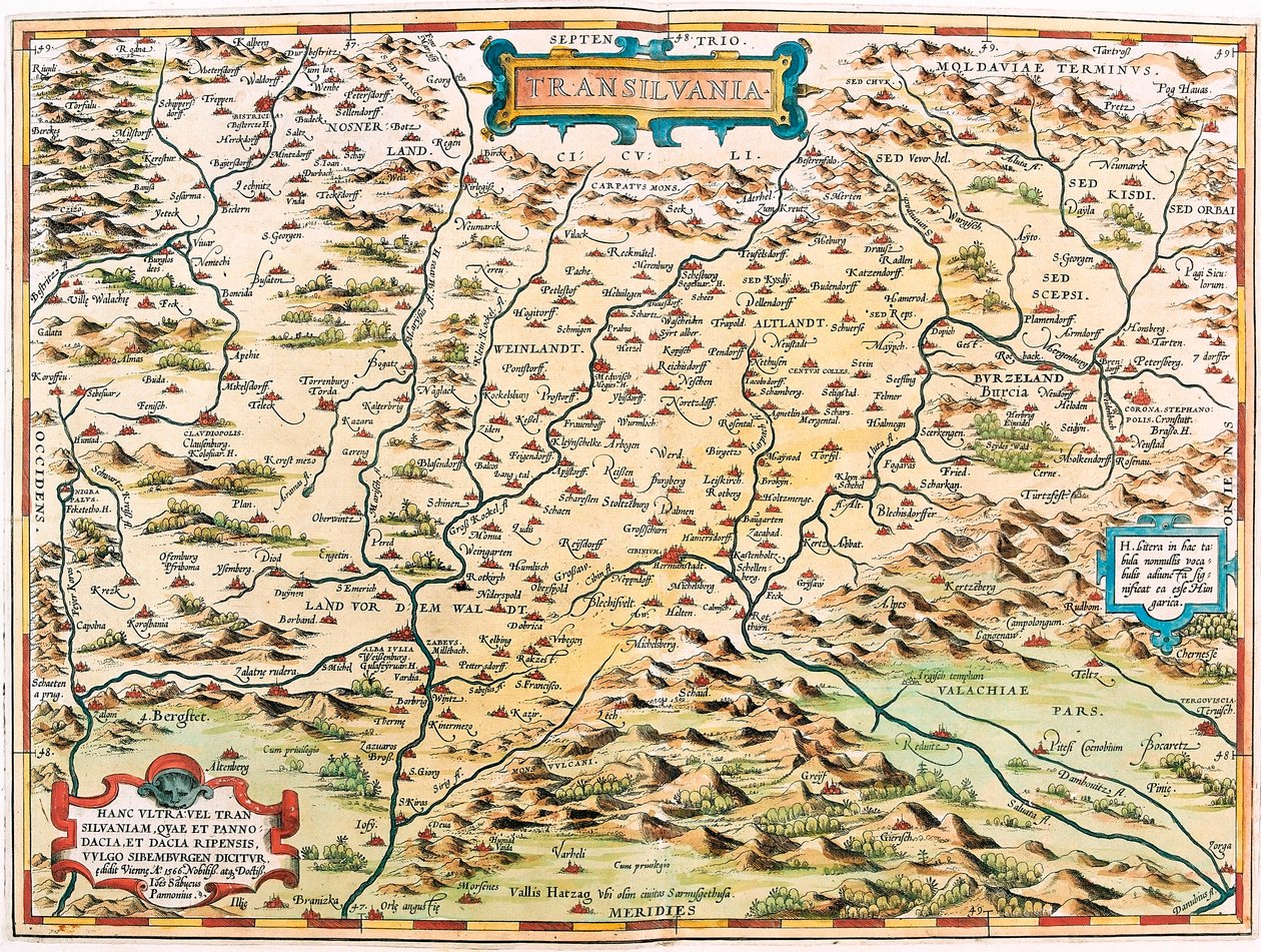Erdély földrajzi térképe Erdély területéről (Erdély) Abraham Ortelius (Oertel, Ortell vagy Ortel) "Theatrum Orbis Terrarum"-ból alkotó: Abraham Ortelius