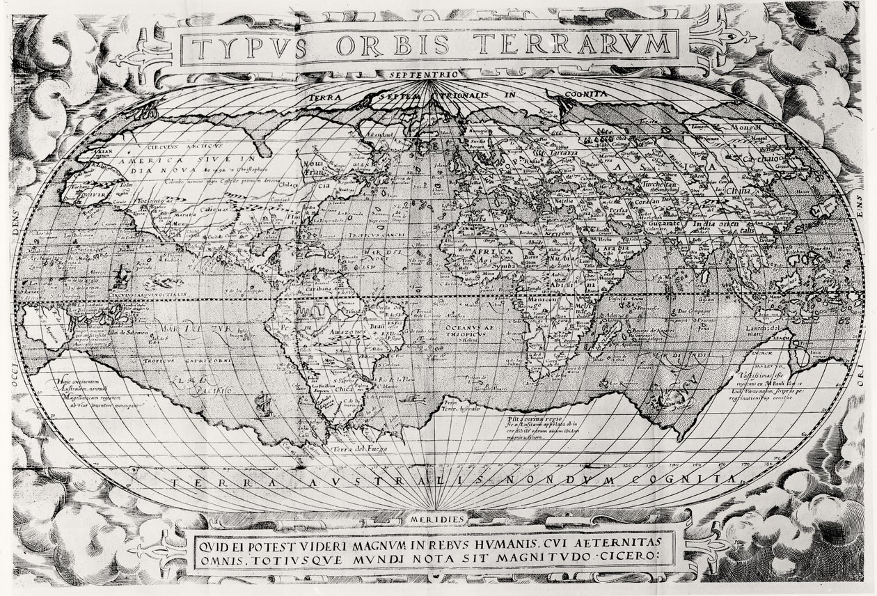 Világtérkép, világtérkép, 1577 alkotó: Abraham Ortelius