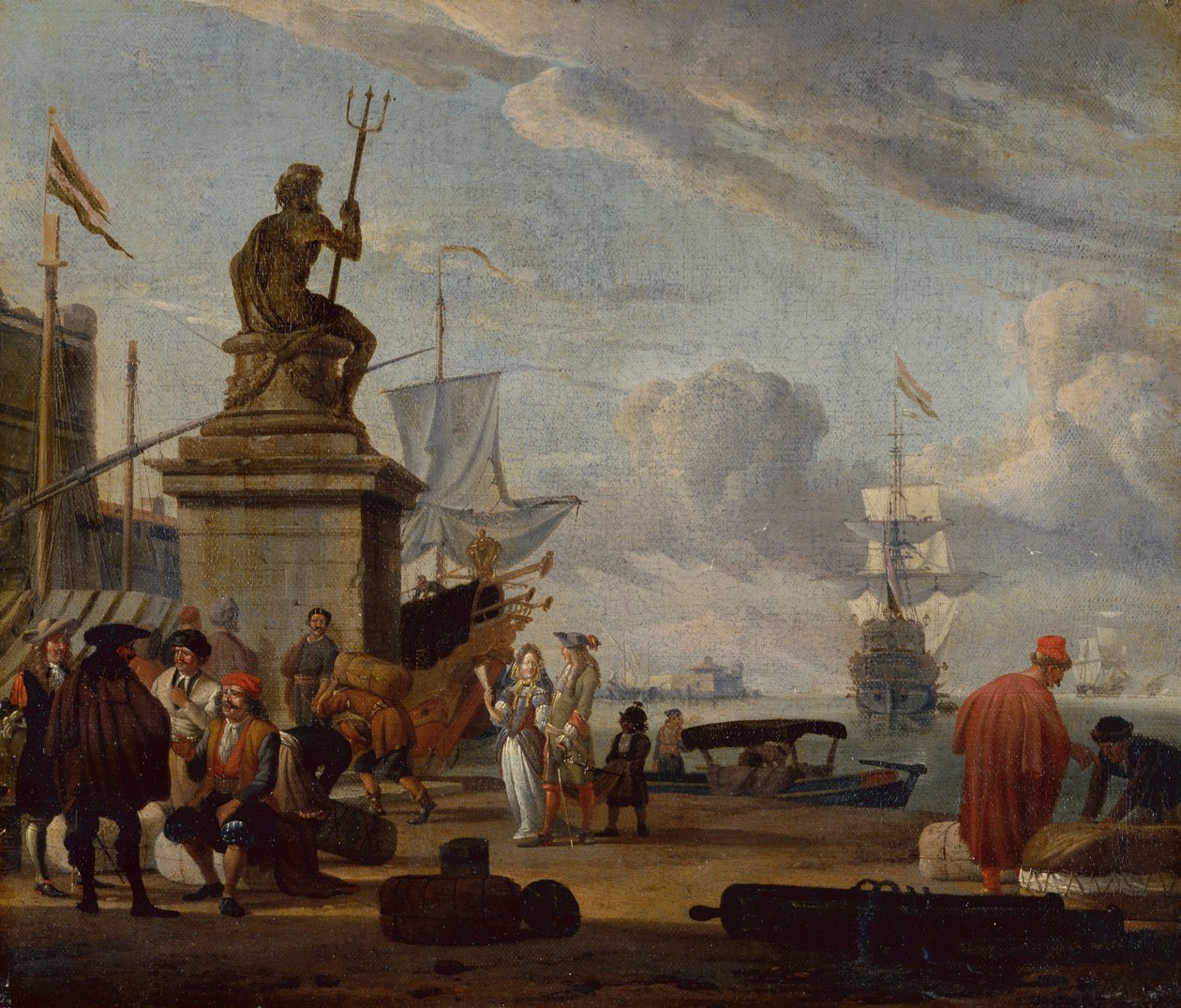A Capriccio mediterrán kikötő elegáns figurákkal és kereskedőkkel alkotó: Abraham Storck