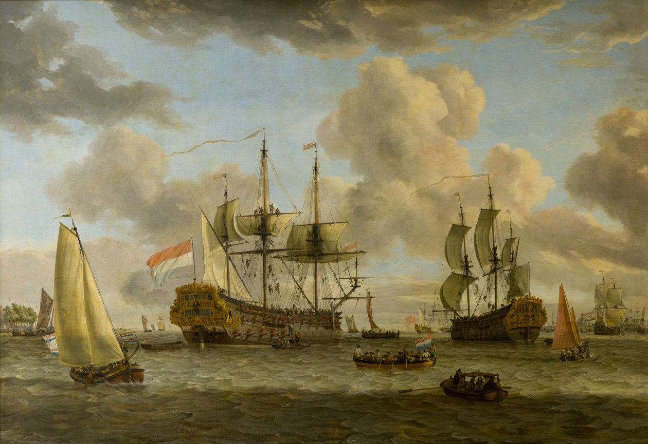 Holland hajózási jelenet hajókkal a folyó torkolatában, 1664-1708 körül (olaj, vászon) alkotó: Abraham Storck