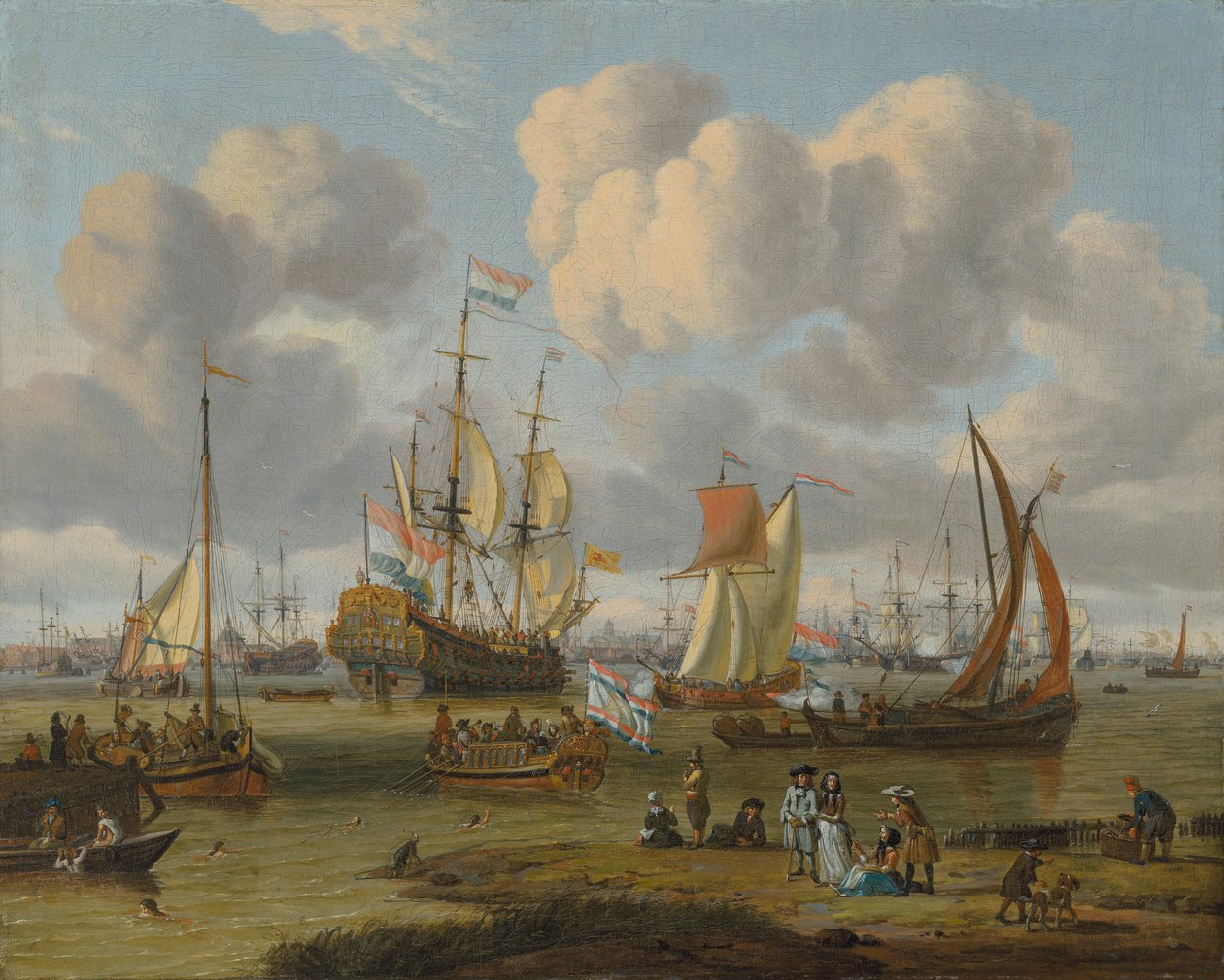 Holland: Schepen op het IJ voor Amsterdam Hajózás Amszterdam előtt a rakparton lévő figurákkal alkotó: Abraham Storck