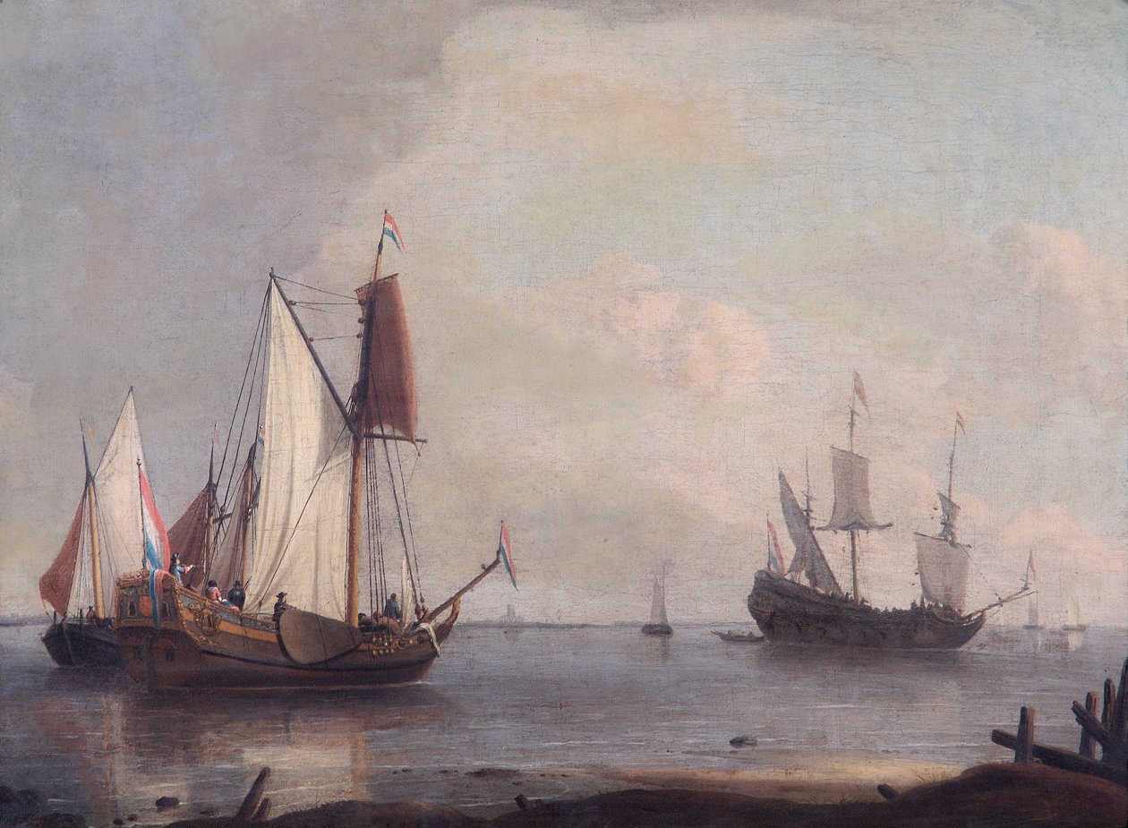 Holland Shipping In A River (olaj, vászon) alkotó: Abraham Storck