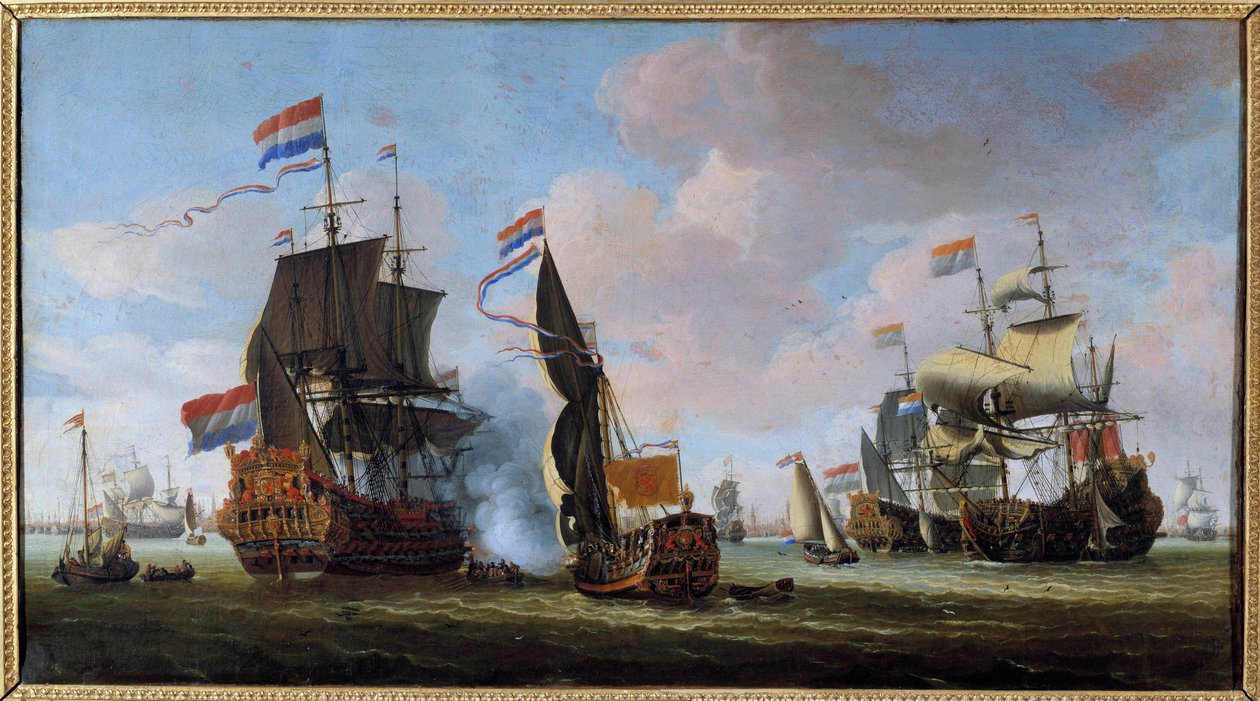 Tengerészeti: tengeri csata jelenete Abraham Storck (1635-1710) festménye, 17. századi Angers, Szépművészeti Múzeum alkotó: Abraham Storck