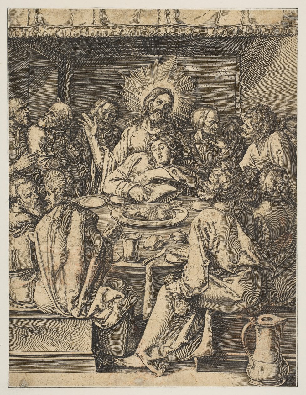 Az utolsó vacsora, A kis passió példányból.n.d. alkotó: Abraham Waesberge
