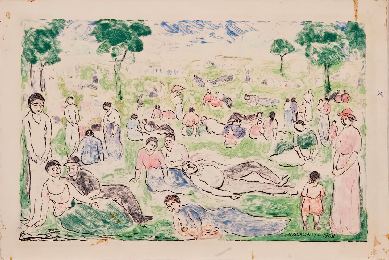 Park figurákkal, 1908. alkotó: Abraham Walkowitz