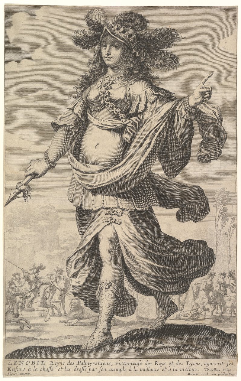 Zenobia, illusztráció Pierre Le Moyne „Az erős nők galériája” című művéből, 1647 körül (rézkarc és metszet) alkotó: Abraham and Rousselet Gilles Bosse
