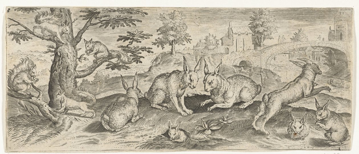 Mókusok és nyulak Állatok (sorozat címe) alkotó: Abraham de Bruyn (possibly)