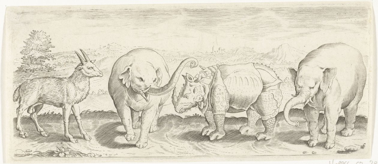 Gazella, elefánt és orrszarvú Állatok (sorozat címe) alkotó: Abraham de Bruyn (possibly)