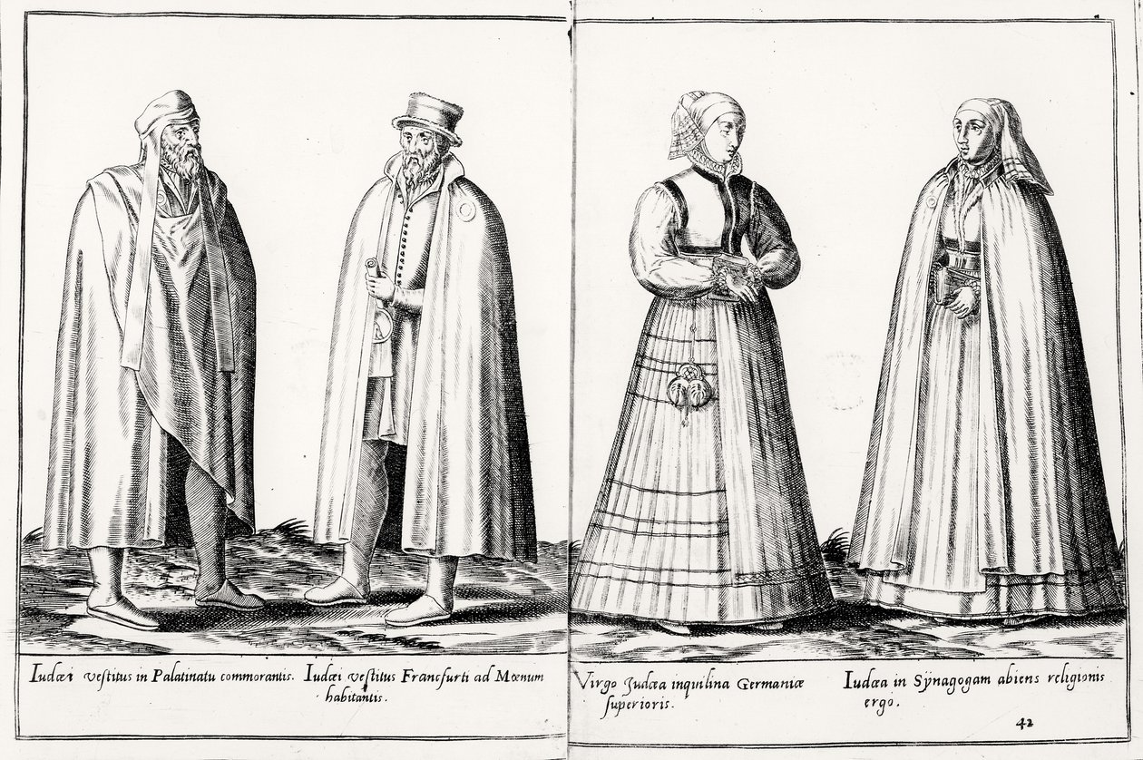 Tizenhatodik századi zsidó ruházat a Kölnben megjelent „Omnium Poene Gentium Imagines”-től alkotó: Abraham de Bruyn