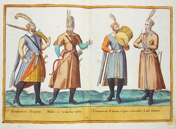 XVI. századi jelmezek a Kölnben kiadott "Omnium Poene Gentium Imagines" című műből. alkotó: Abraham de Bruyn