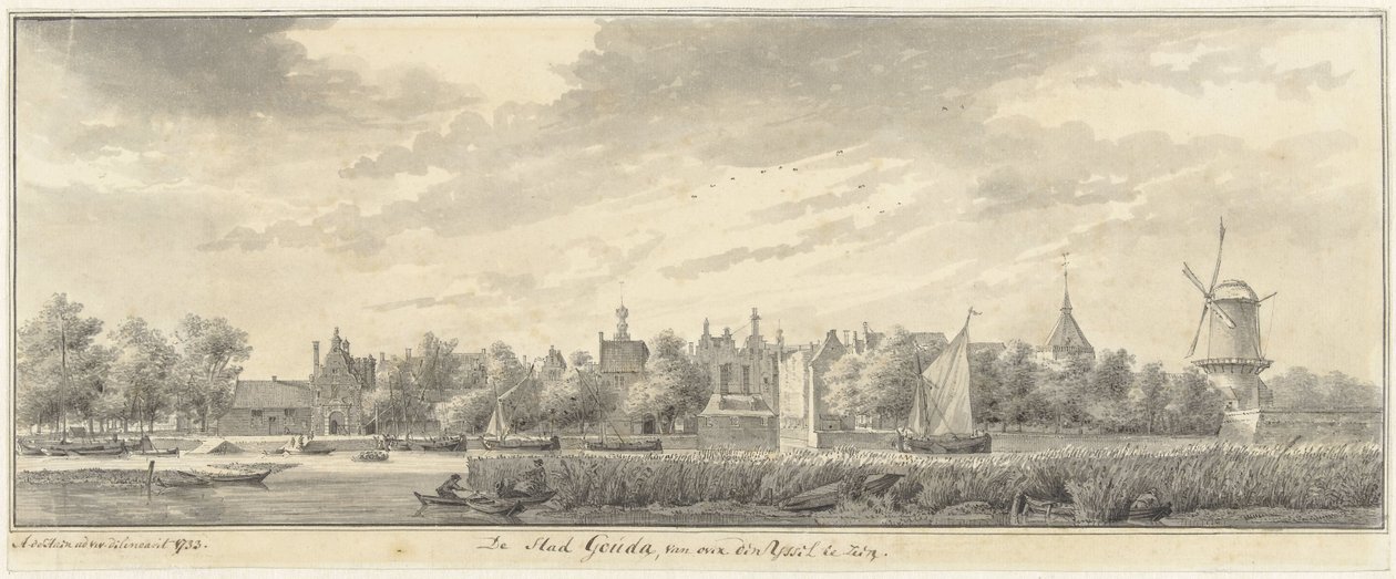 Kilátás Goudára, az IJssel túloldaláról alkotó: Abraham de Haen (II)