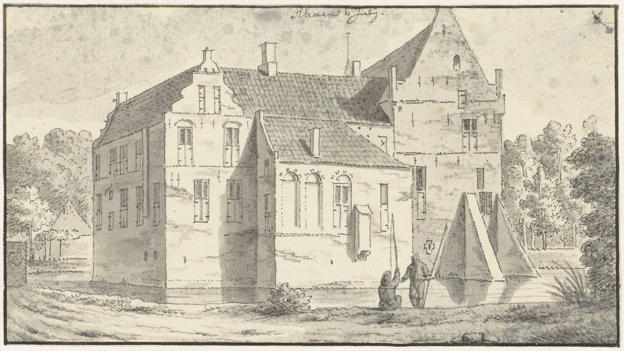 Rhaen háza Overijsselben, előtte két horgász alkotó: Abraham de Haen (II)
