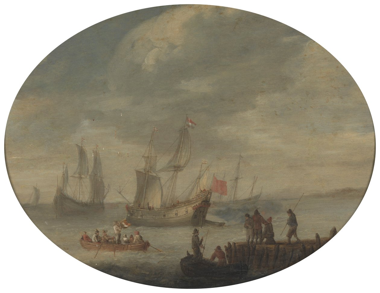 Fegyveres kereskedők a holland partoknál, készülnek a hajóra alkotó: Abraham de Verwer