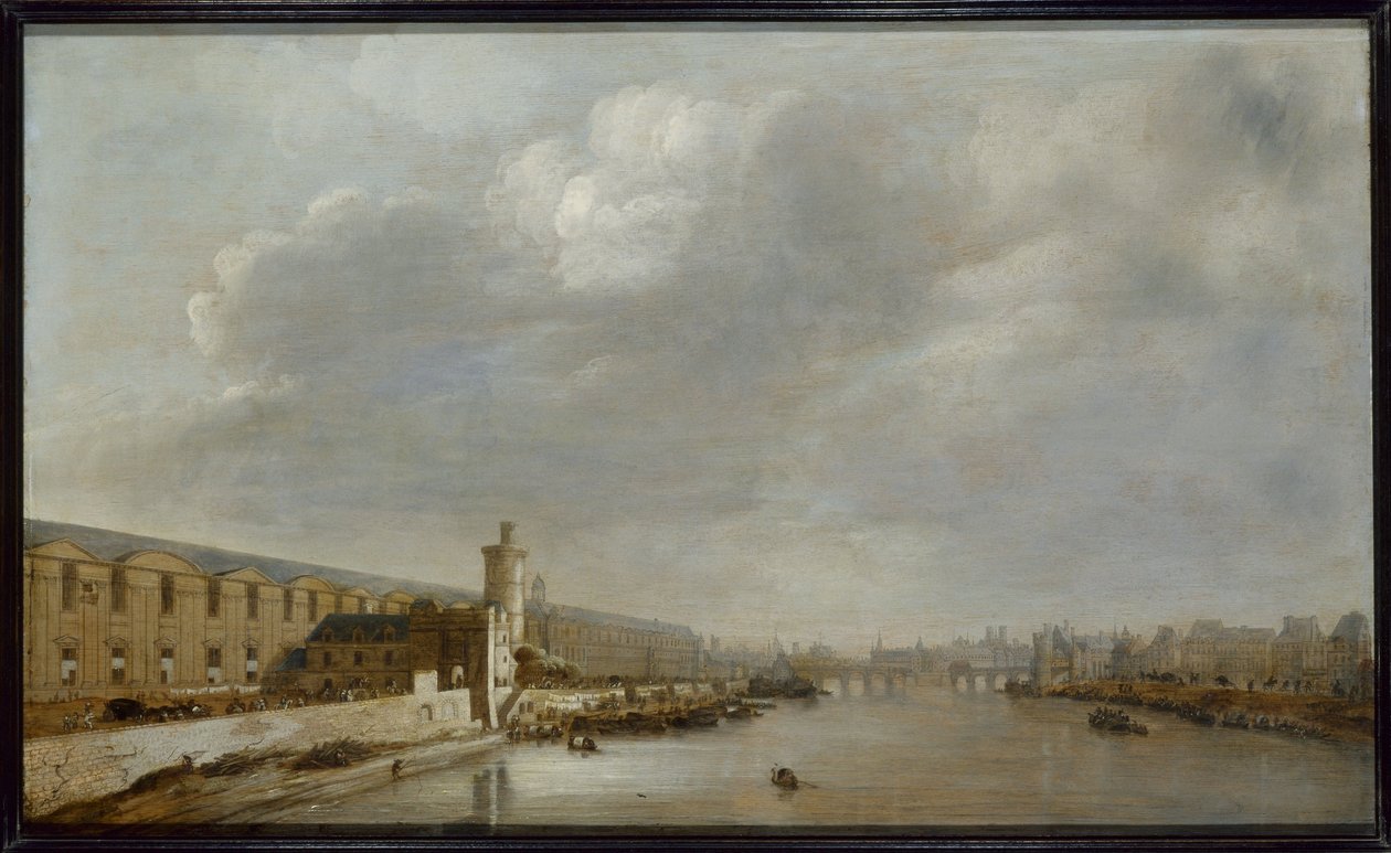 A Louvre Grande Galerie-ja a Porte Neuve-vel és a Tour du Bois-val, 1640 körül (olaj, fa) alkotó: Abraham de Verwer