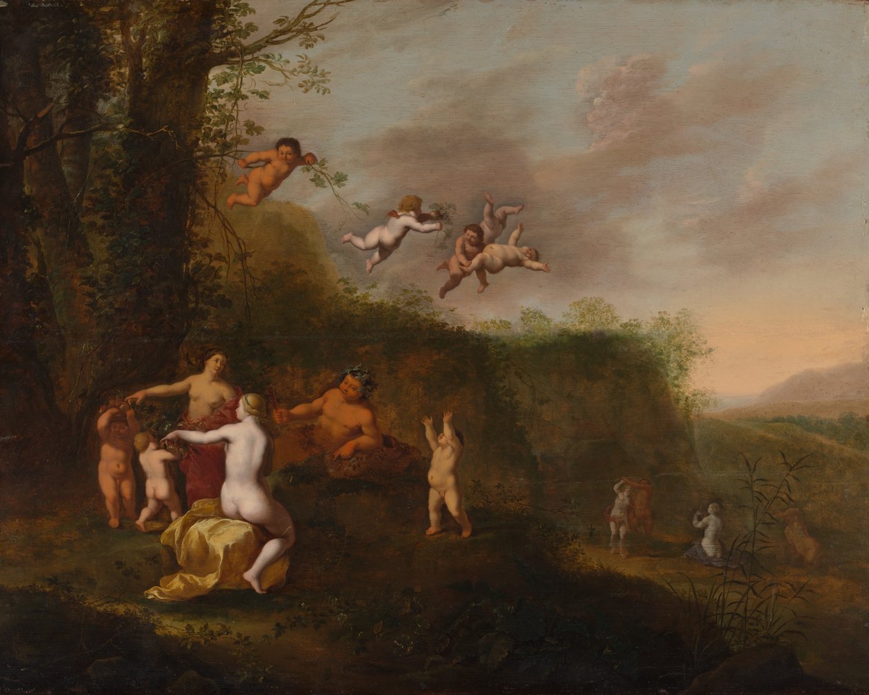 Bacchus és nimfák egy tájban, valószínűleg 1640-es évek. alkotó: Abraham van Cuylenborch