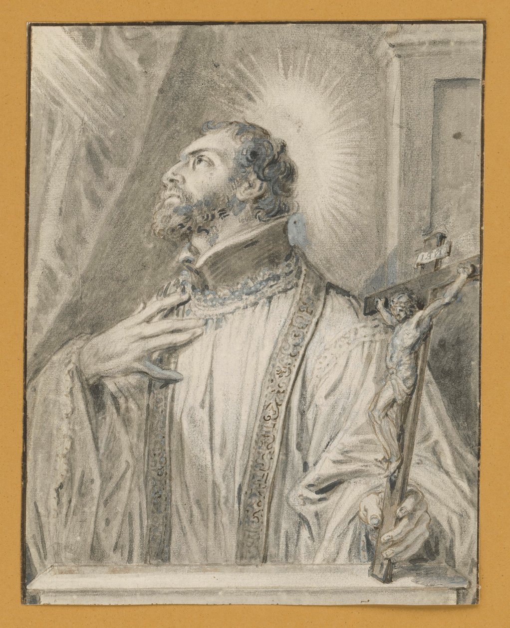 Szent félalakja bal kezében feszülettel alkotó: Abraham van Diepenbeeck