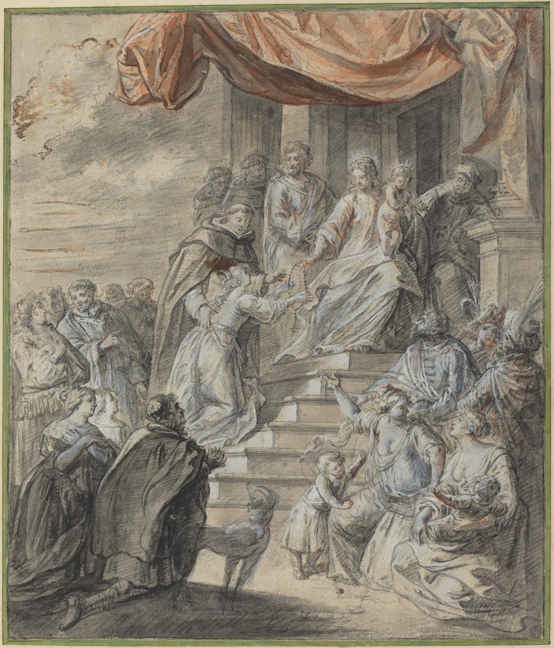 Madonna és gyermek rózsafüzérrel és szenttel alkotó: Abraham van Diepenbeeck