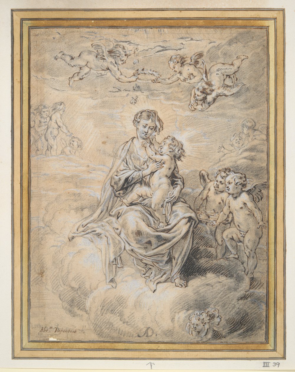 Szűz és gyermek a mennyben, Puttival alkotó: Abraham van Diepenbeeck