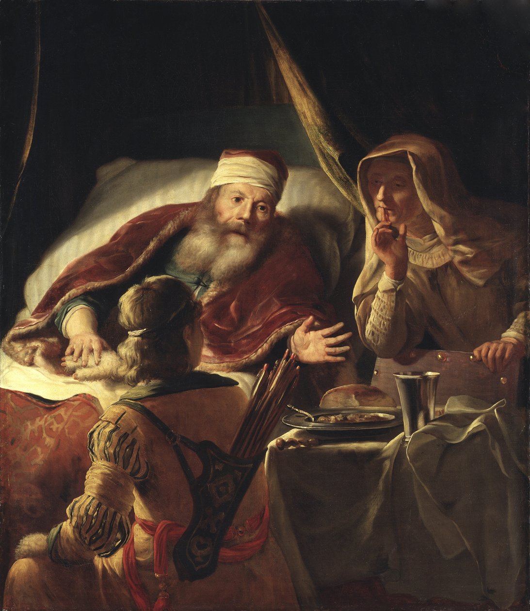 Isaac benit Jacob – Izsák megáldja Jacobot, írta Dijck, Abraham van (1635-1680). Olajfestmény. Mérete: 125x108 cm. Nemzeti Múzeum Stockholm alkotó: Abraham van Dijck