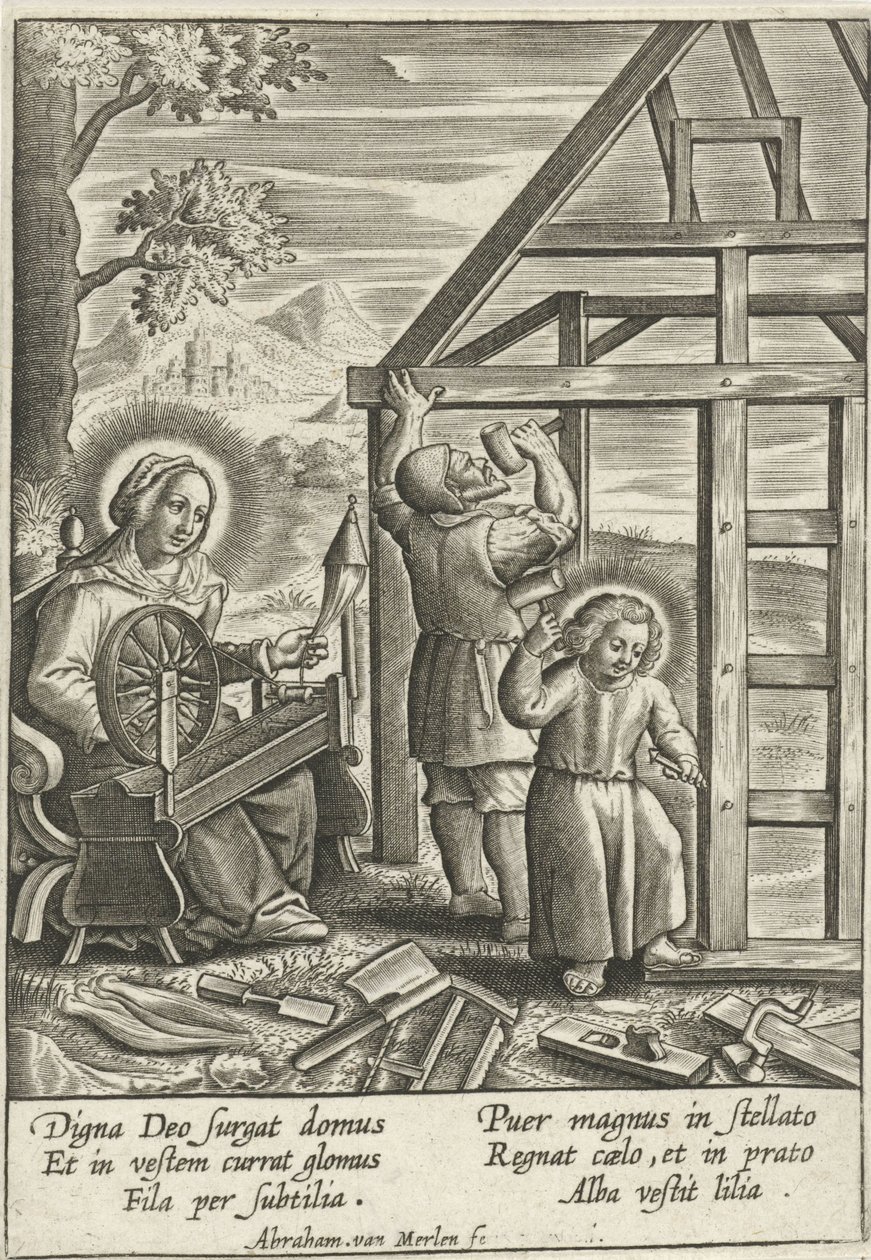 Krisztus segít Józsefnek házat építeni alkotó: Abraham van Merlen