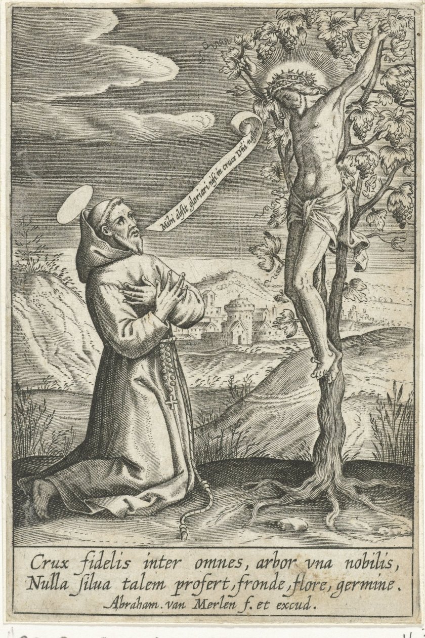 Letérdelt szent Krisztus előtt a kereszten alkotó: Abraham van Merlen