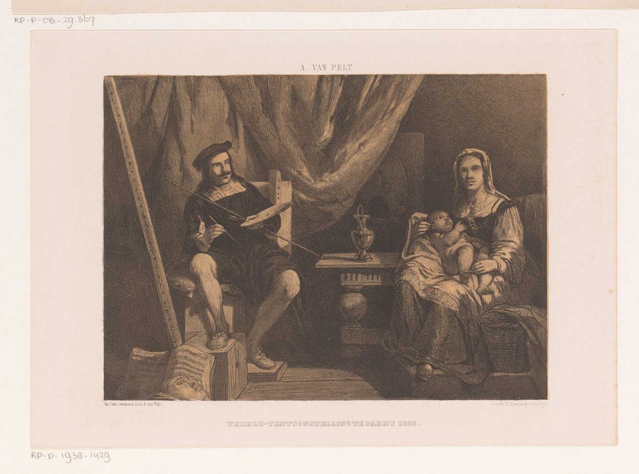 Festő feleségével és gyermekével a műtermében Világkiállítás Párizsban 1855 (sorozat címe) alkotó: Abraham van Pelt