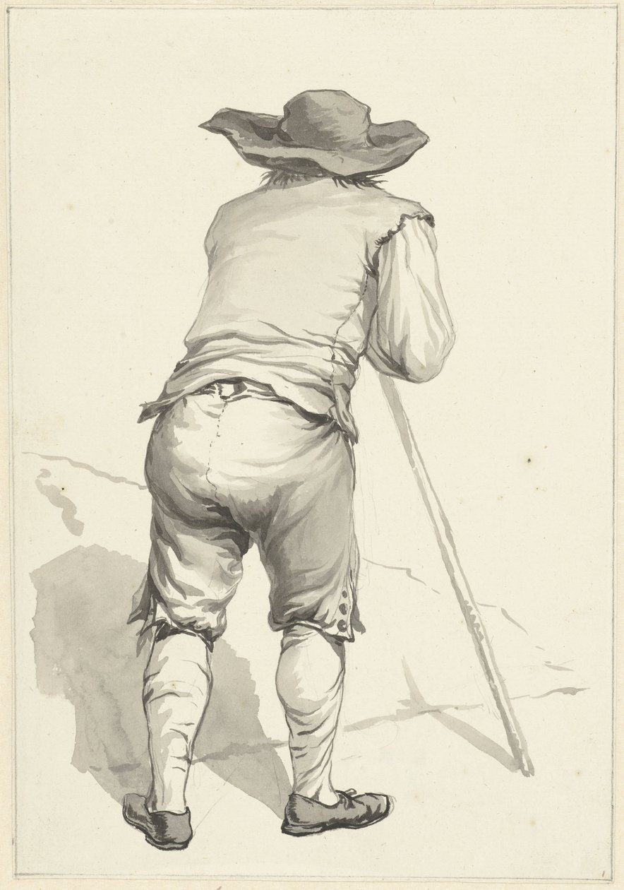 Férfi előredől egy boton, hátulról nézve alkotó: Abraham van Strij (I)