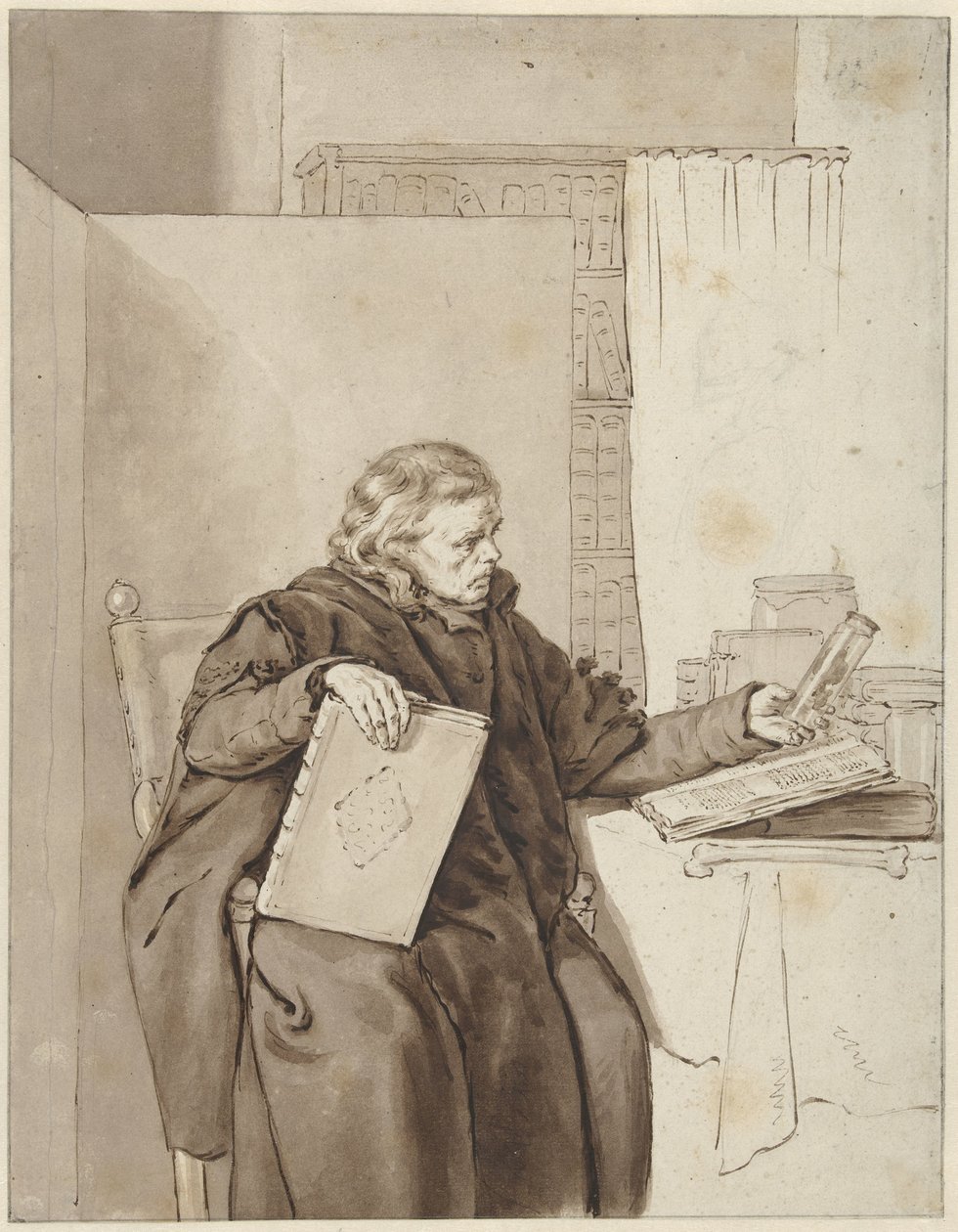 Portréja egy öregember egy dolgozószobában alkotó: Abraham van Strij (I)