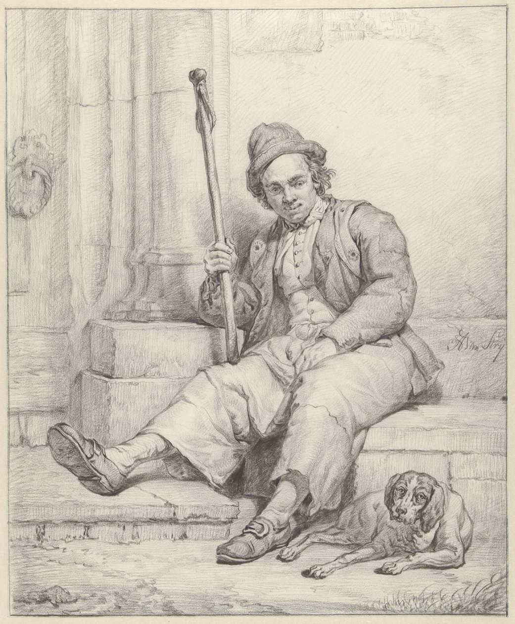 Ülő ember kutyával alkotó: Abraham van Strij (I)