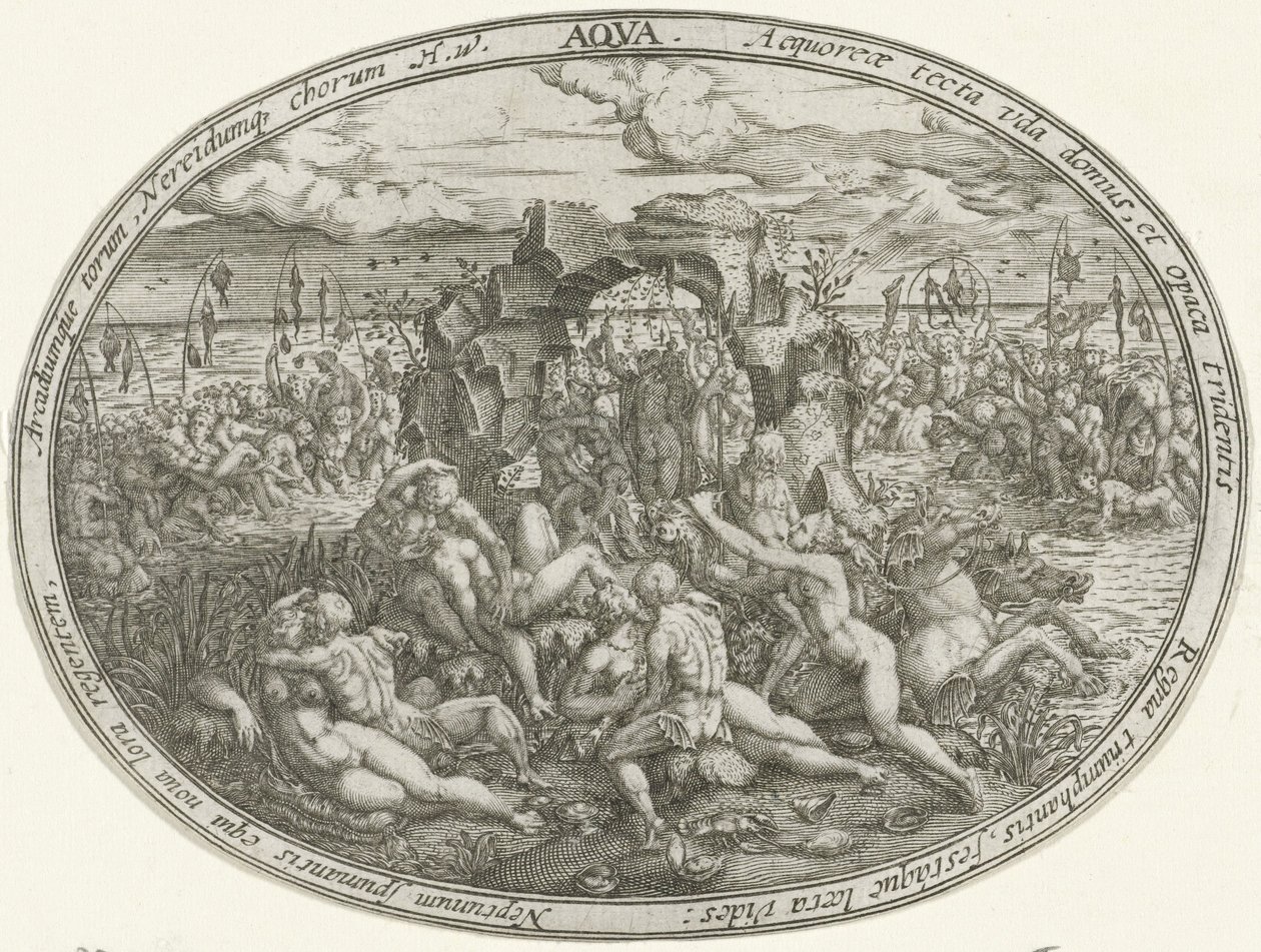Neptunusz nereidákkal és tritonokkal: A víz eleme Aqua (cím az objektumon) A négy elem (sorozat címe) alkotó: Abraham van den Hecken
