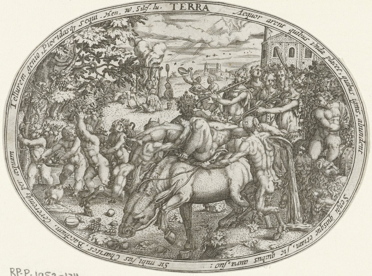 Bacchus és Silenus diadalmenete: a föld eleme Terra (cím az objektumon) A négy elem (sorozat címe) alkotó: Abraham van den Hecken