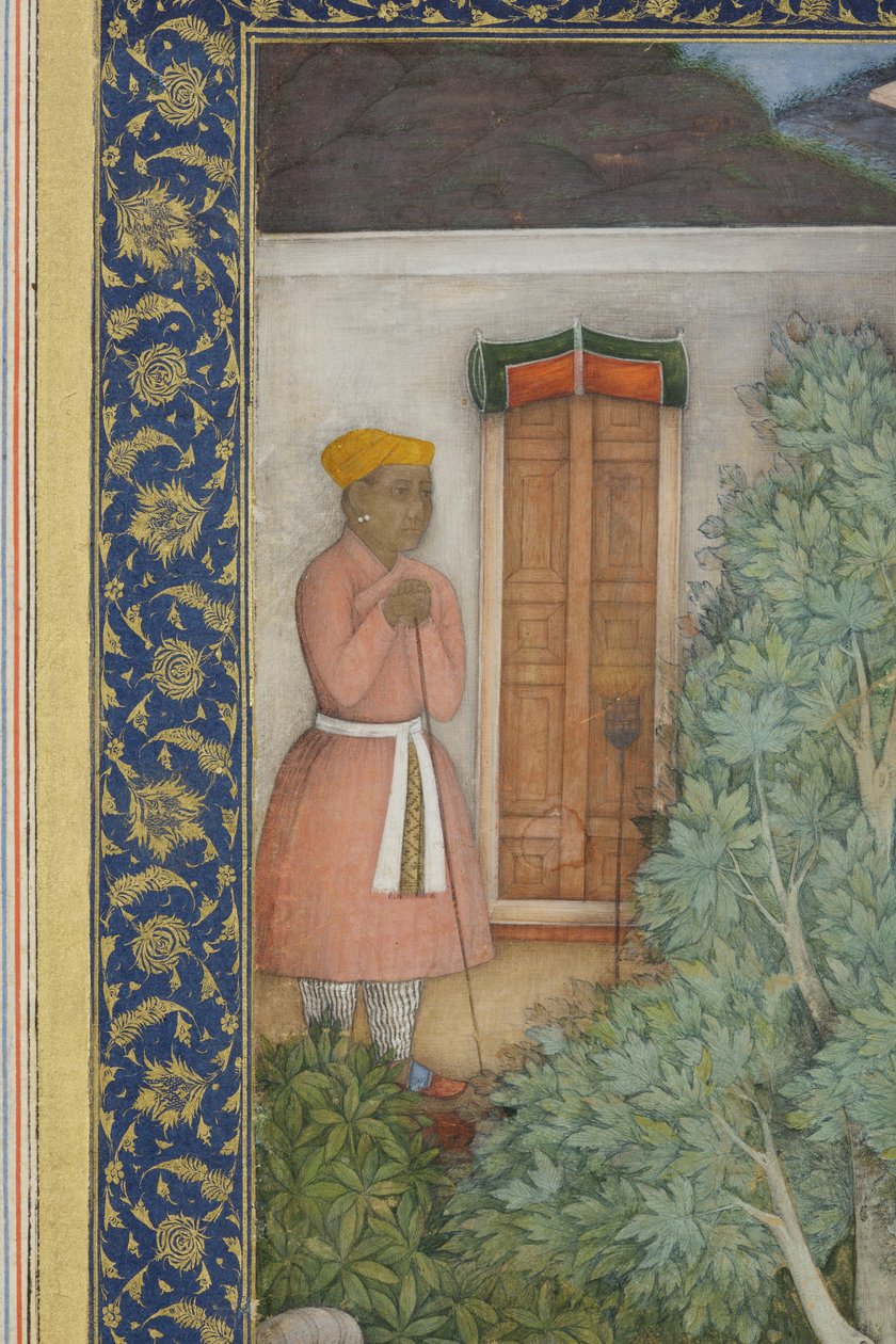 Részlet Dzsahangir császár szent emberekkel a kertben, 1615 körül (átlátszatlan wc és arany papíron) alkotó: Abul Hasan