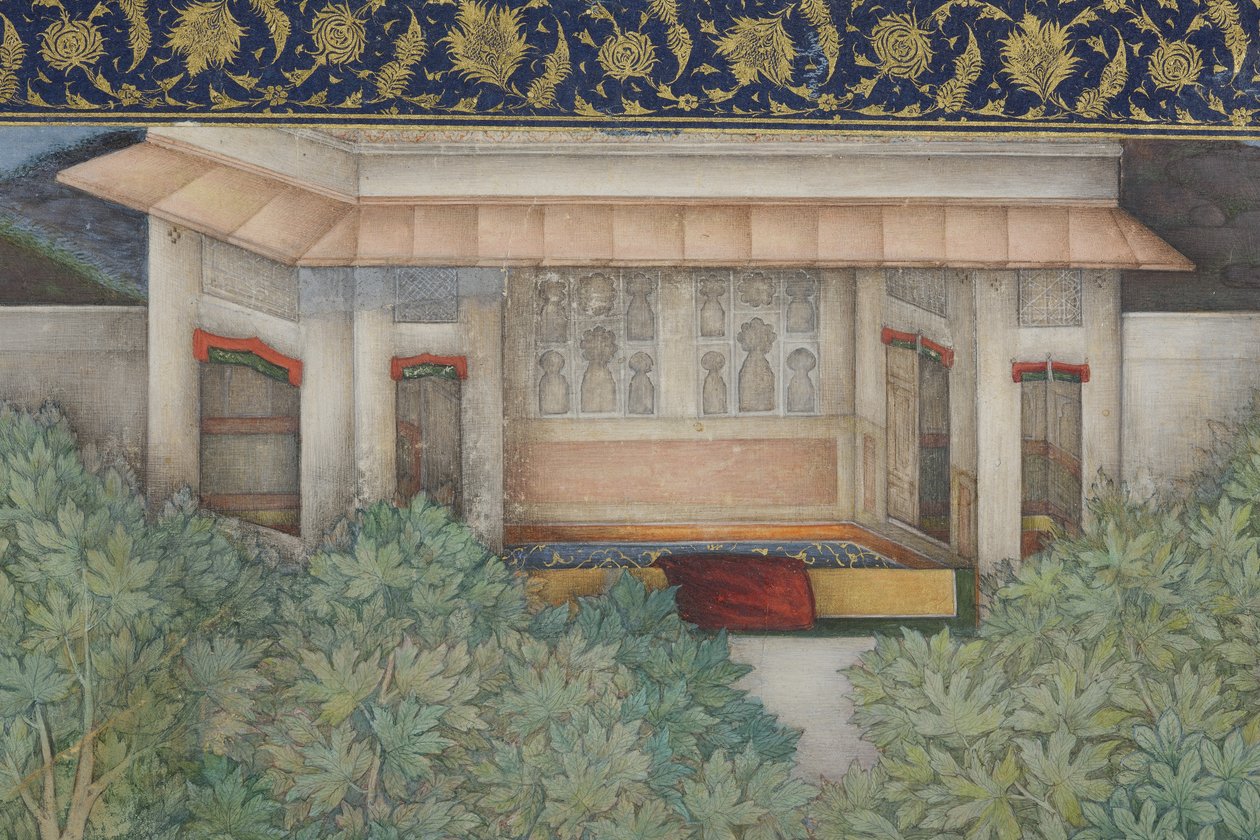 Részlet Dzsahangir császár szent emberekkel a kertben, 1615 körül (átlátszatlan wc és arany papíron) alkotó: Abul Hasan