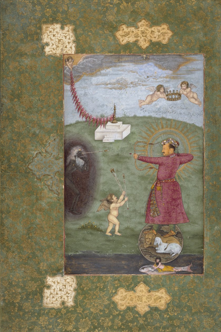 Jahangir császár diadalmaskodik a szegénység felett, 1620-25 körül (átlátszatlan akvarell, arany és tinta papíron) alkotó: Abul Hasan