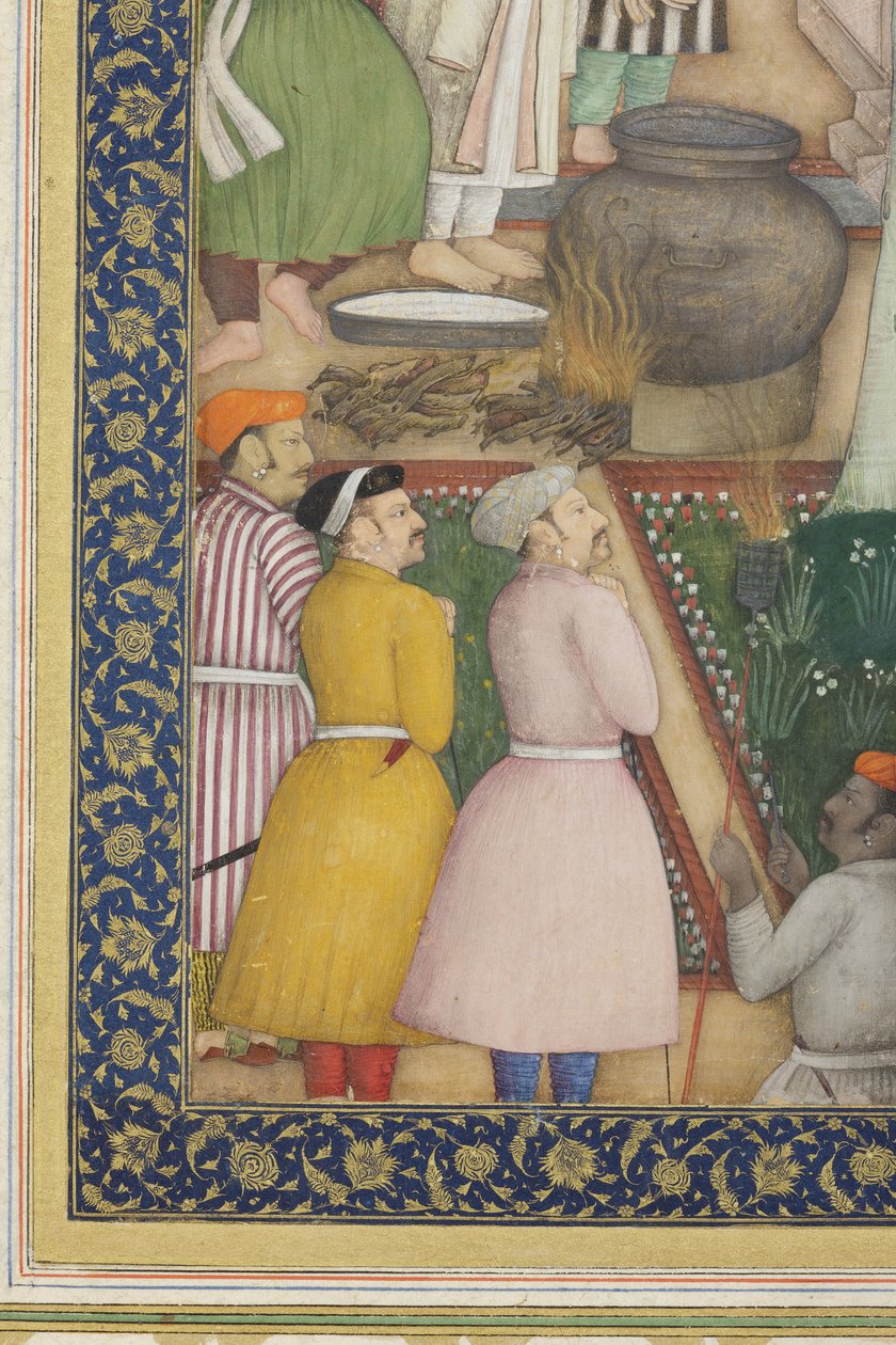 Részlet Dzsahangir császár szent emberekkel a kertben, 1615 körül (átlátszatlan wc és arany papíron) alkotó: Abul Hassan Ghaffari