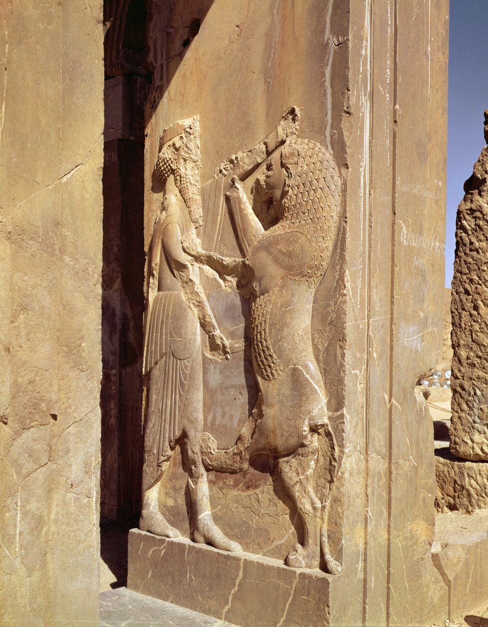 Darius harcol az oroszlánnal, részlet Nagy Dárius palotájának nyugati bejáratától alkotó: Achaemenid