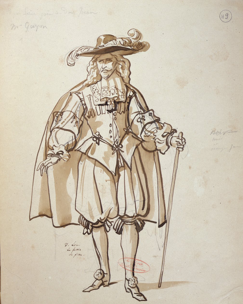 Moliere (1622-73) 1847-es produkciójának jelmezterve a Comedie Francaise-ban (toll, tinta és WC papíron) alkotó: Achille Devéria