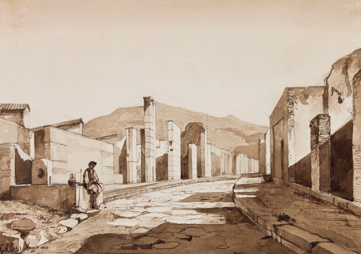 Pompeji, Gaetano Maria Federico di Borbone herceg (1846-1871) kiegészítéseivel, 1854 (ceruza és szepiarajzok, papír) alkotó: Achille Vianelli