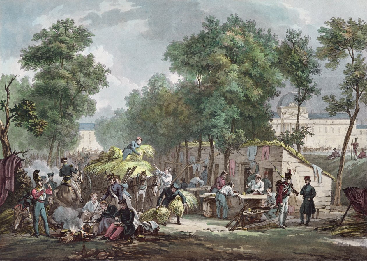 Porosz katonák a Champs de Mars-on, Párizsban 1871-ben, metszett Jazet alkotó: Achille Louis Martinet