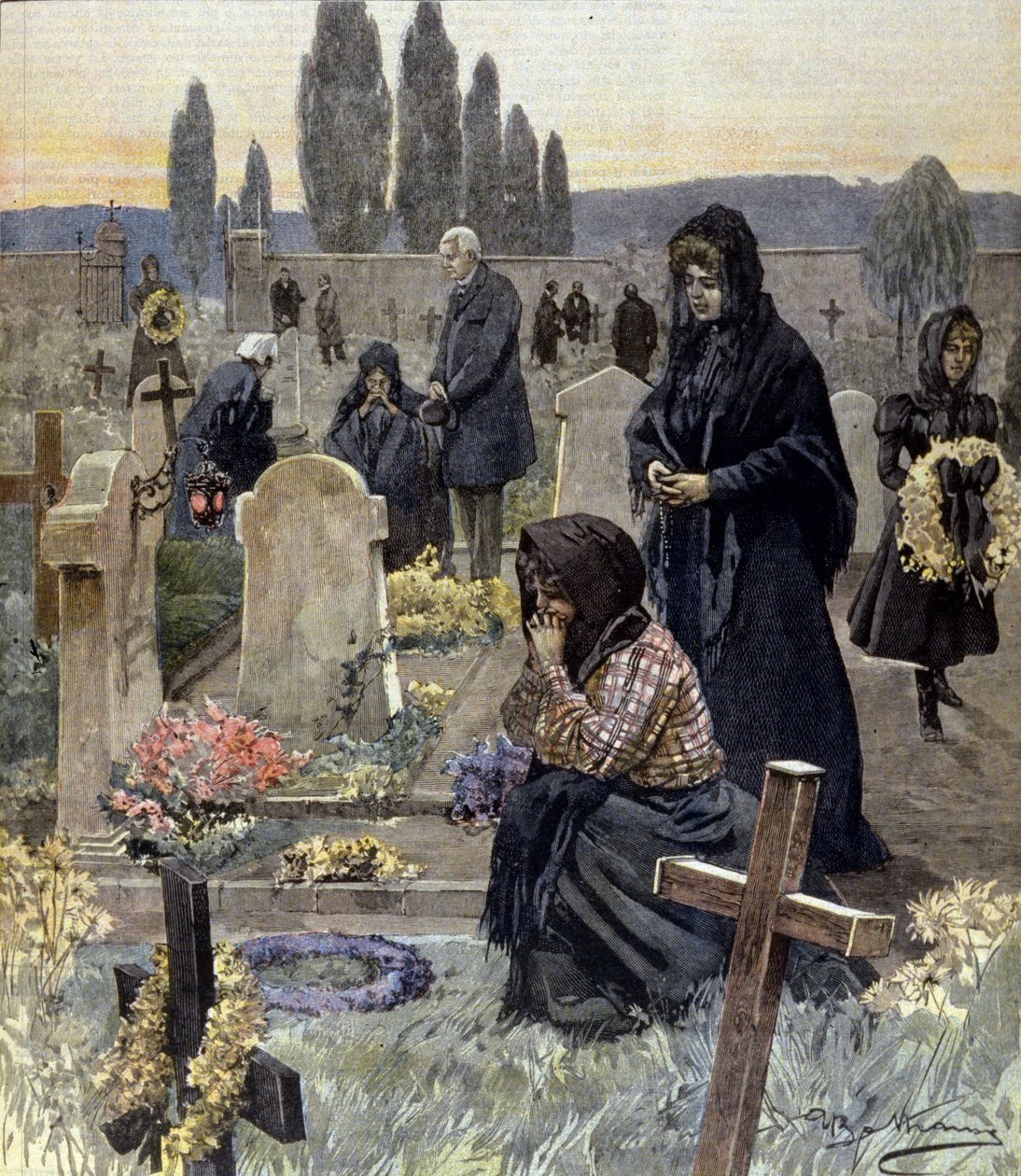 Mindenszentek Olaszországban 1899-ben. Achille Beltrame illusztrációja. alkotó: Achille Beltrame