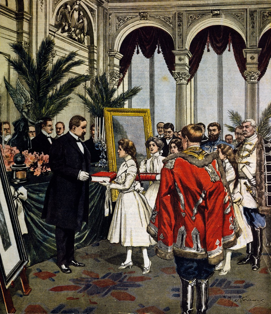 A Quo Vadis? szerzőjének évfordulója, ajándékok átadása Sinkievicznek Varsóban, Achille Beltrame illusztrációja, La Domenica del Corriere, 3. szám, január 20. alkotó: Achille Beltrame