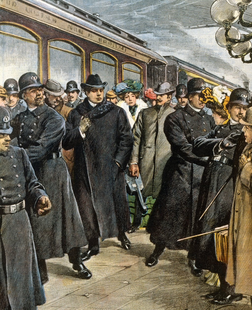 Pietro Mascagni (1863-1945) olasz zeneszerző érkezése New Yorkba alkotó: Achille Beltrame