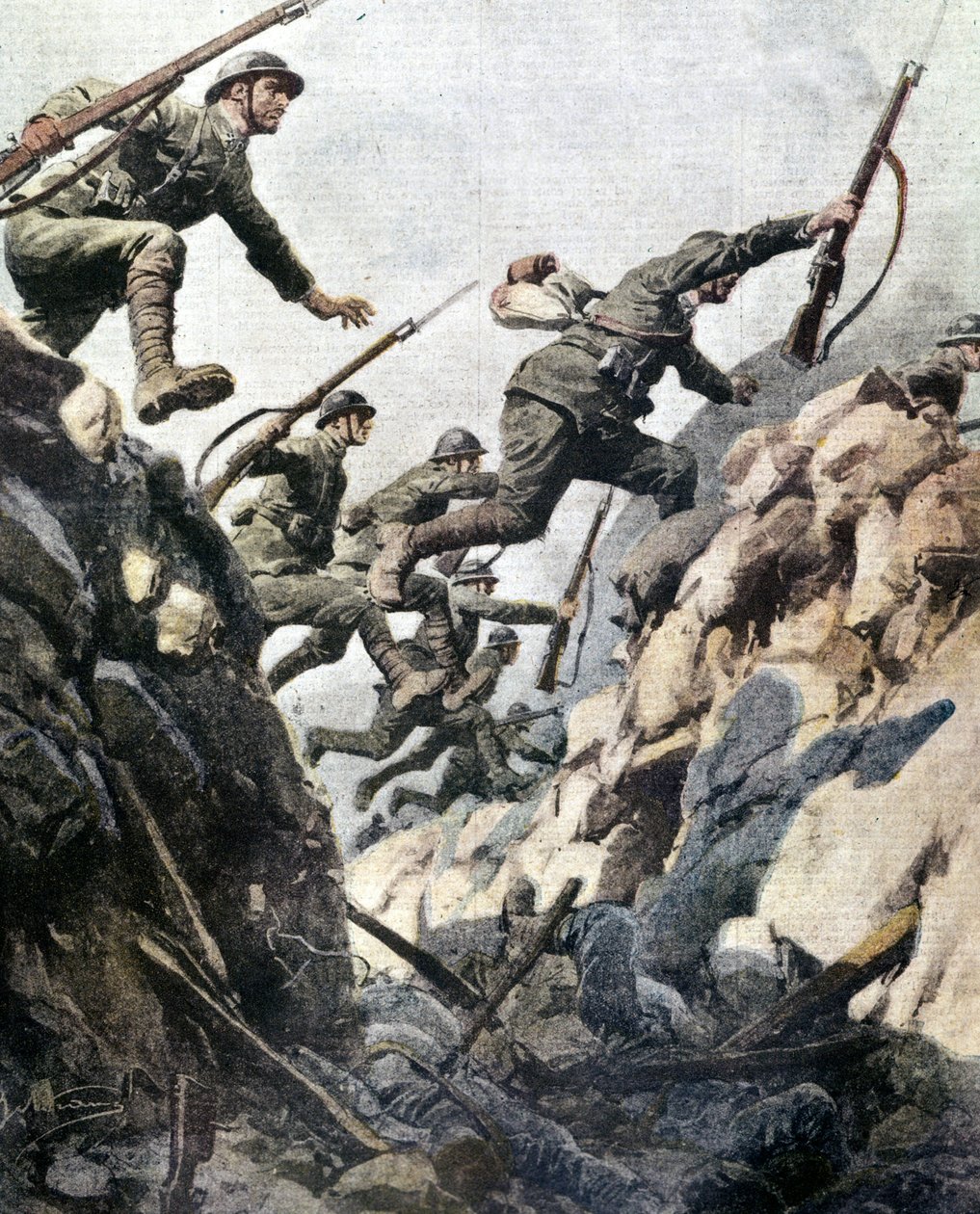 Ortigarai csata (1917. június). A. Beltrame lemeze. alkotó: Achille Beltrame