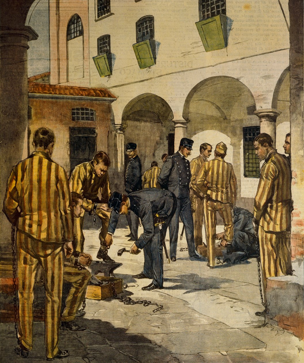 Polgári reformok: a láncok felszámolása az olasz börtönökben, Achille Beltrame (1871-1945), La Domenica del Corriere, 1902. október 3. alkotó: Achille Beltrame
