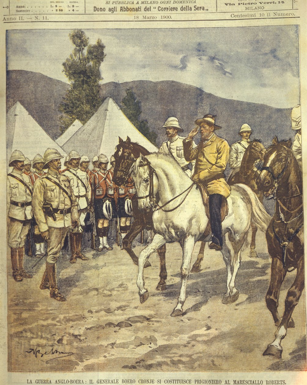 Cronje tábornok meghódolása Roberts marsallnak az 1850-1902-es angol-zulu és angol-búr háborúk során. alkotó: Achille Beltrame