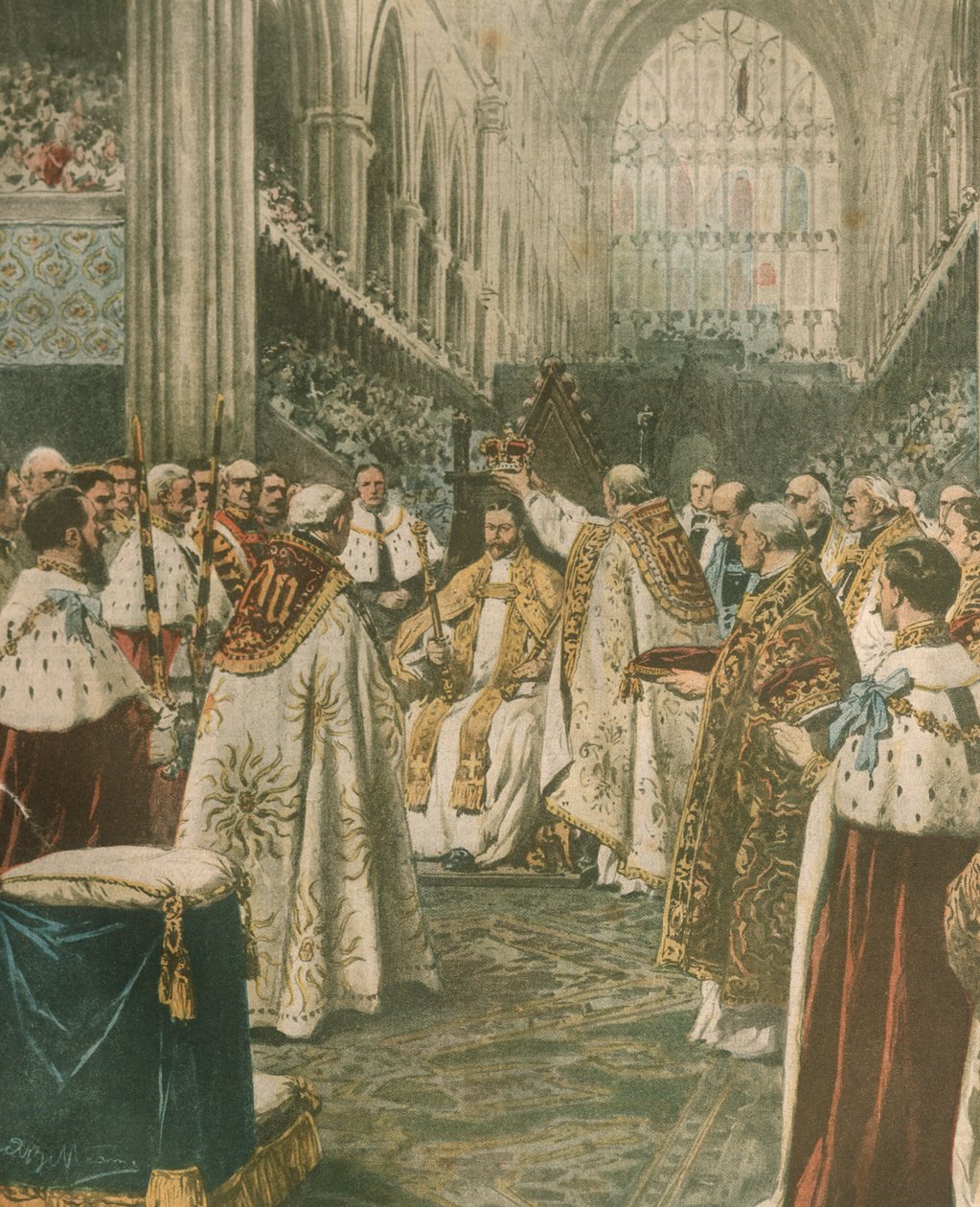 Borítóillusztráció V. György király megkoronázásáról; London, Anglia alkotó: Achille Beltrame