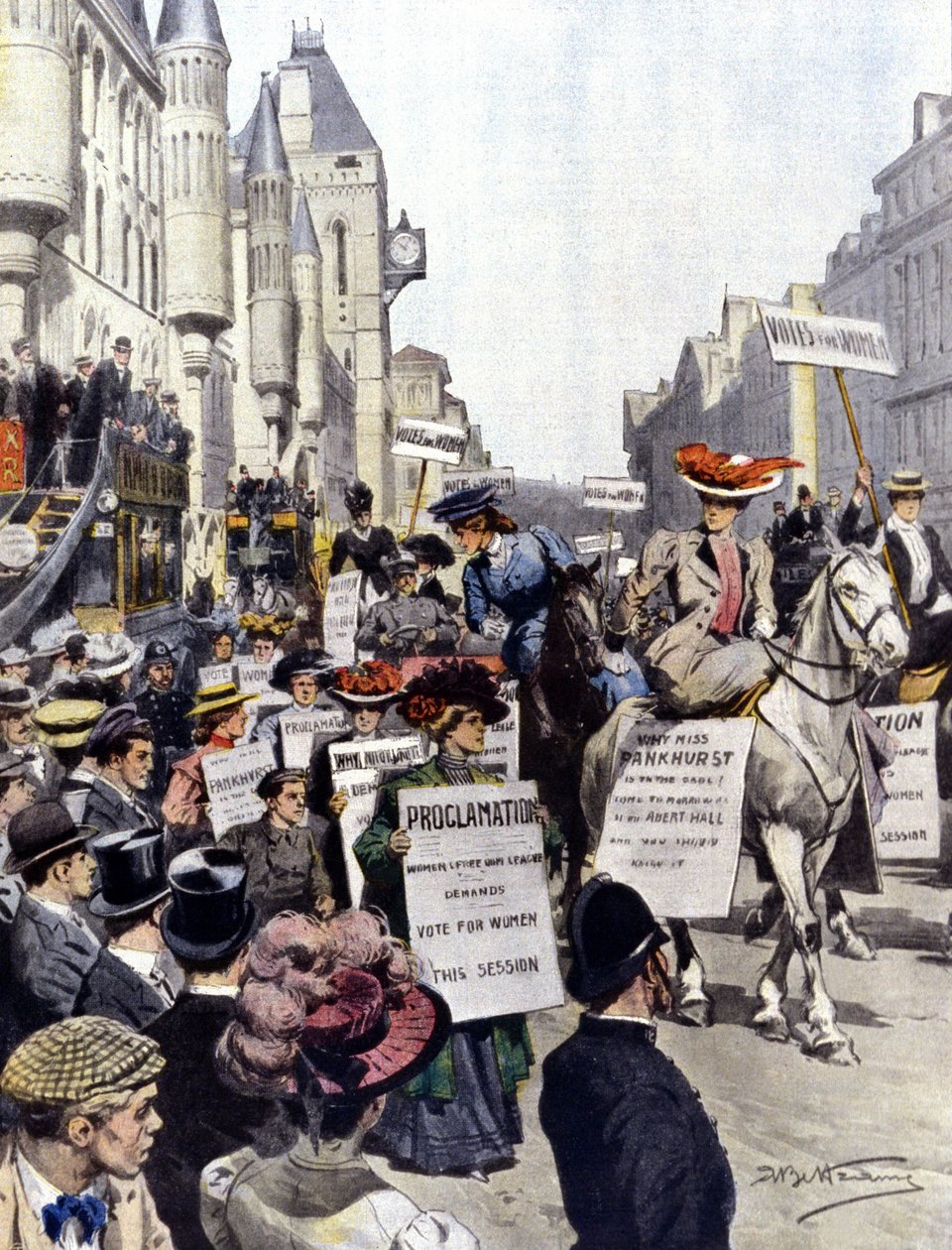 Tüntetések Londonban 1908 szeptemberében alkotó: Achille Beltrame