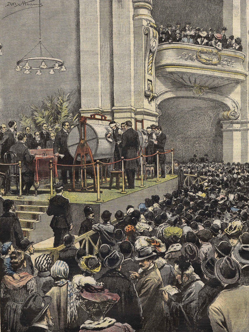 A milánói lottó sorsolása 1907-ben. Achille Beltrame illusztrációja. alkotó: Achille Beltrame