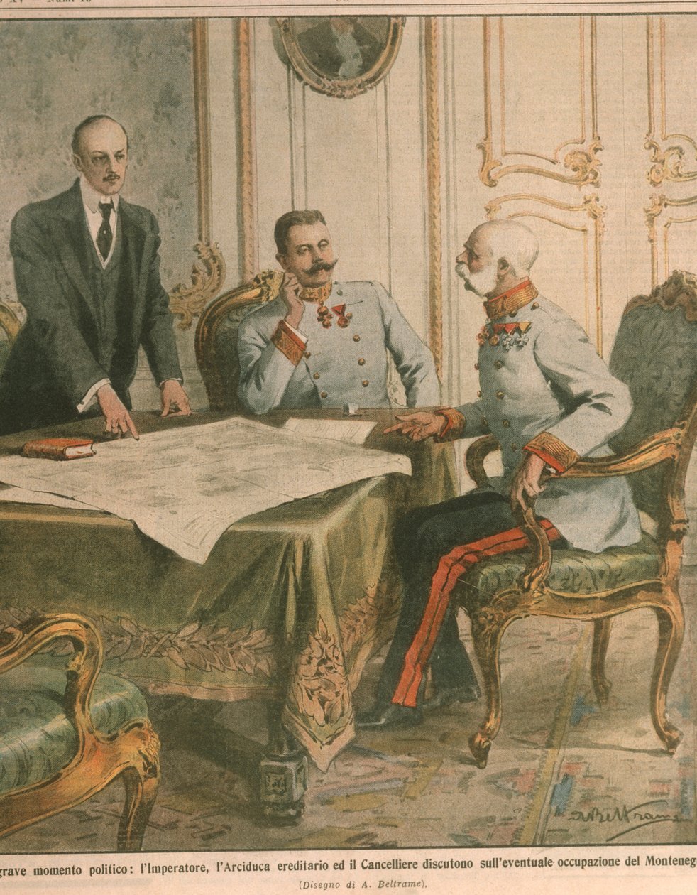 I. Ferenc József, Ausztria császára Montenegró megszállásáról tárgyal, Borítóillusztráció a „La Domenica del Corriere”-ből alkotó: Achille Beltrame